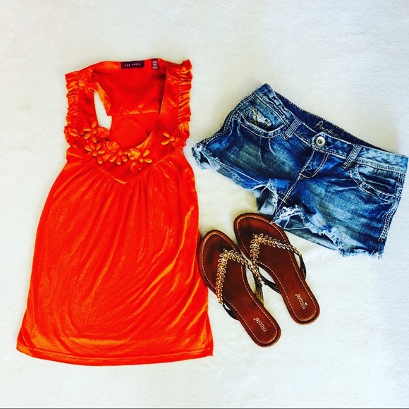 Ted Baker Tops - Ted Baker Orange Beaded Tank Top size 0/XS/S